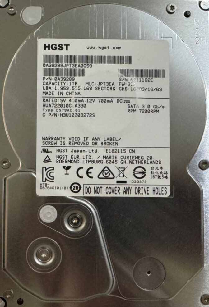 Hitachi HUA722010CLA330 1 TB HDD SATA 6 GB/S P/N 0A39289