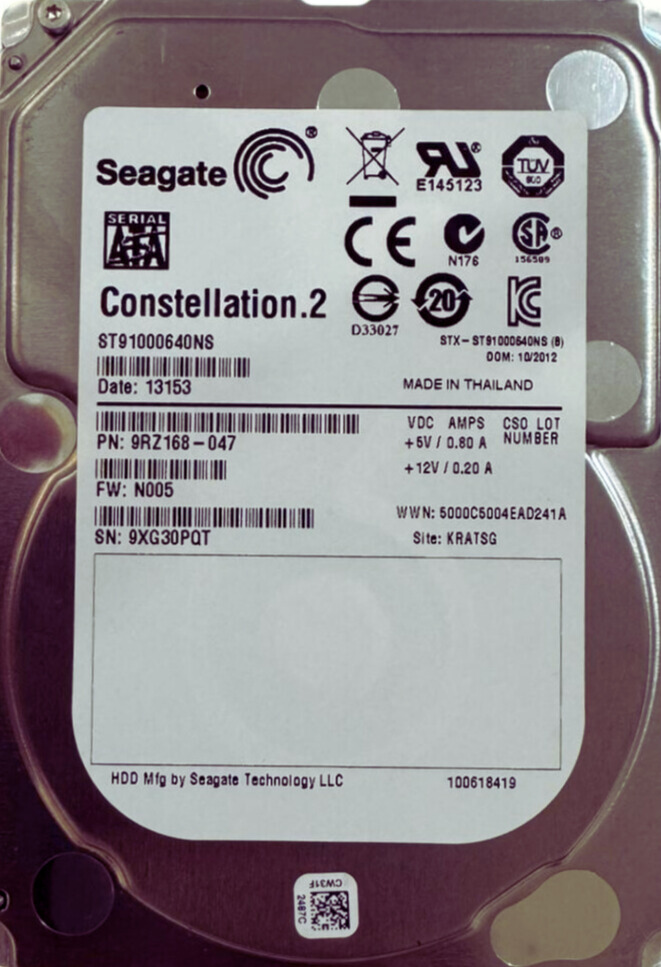 Seagate ST91000640NS 1 TB HDD SAS P/N 9RZ168-047