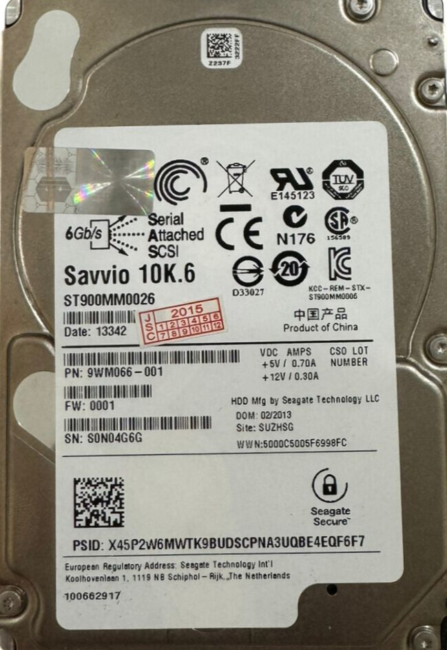Seagate ST900MM0026 600 GB HDD SAS P/N 9WM066-001