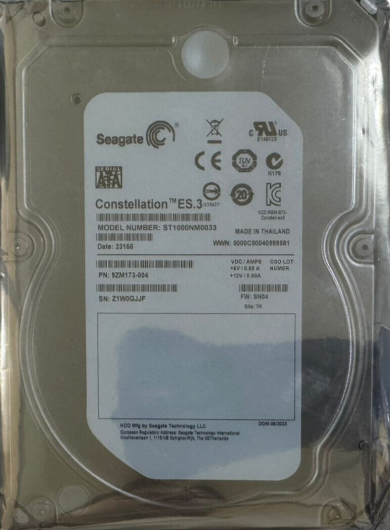 Seagate ST1000NM0033 1 TB HDD SATA 6.O Gbp/s P/N 9ZM173-004